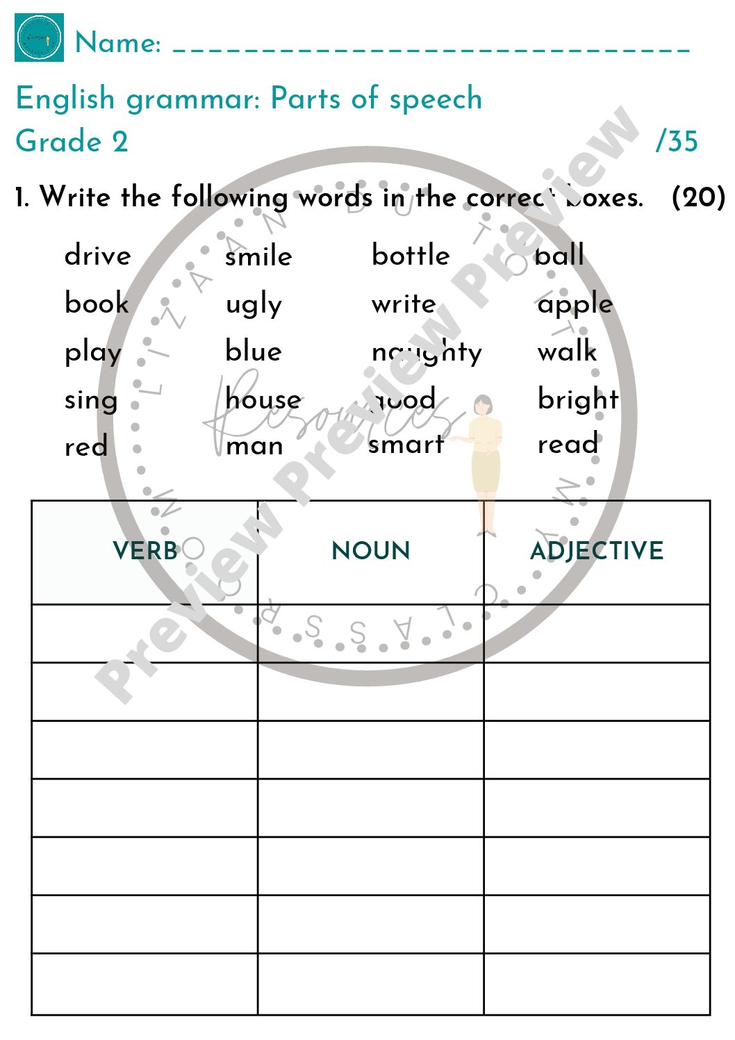 Parts Of Speech Worksheets Hopscotch 43 OFF