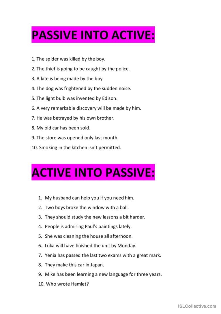 PASSIVE VOICE EXERCISES English ESL Worksheets Pdf Doc