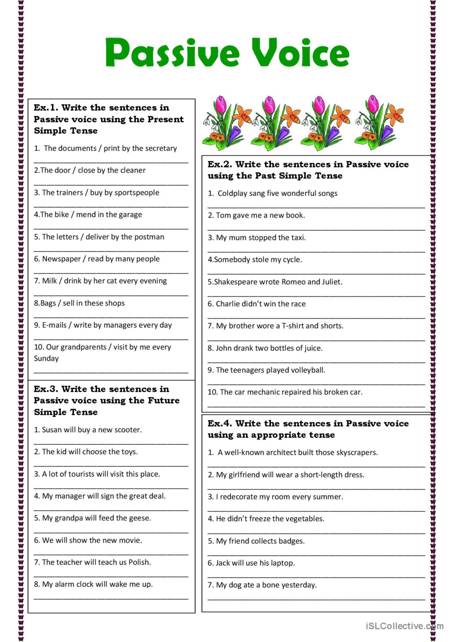 Passive Voice Exercises General Gram English ESL Worksheets Pdf Doc