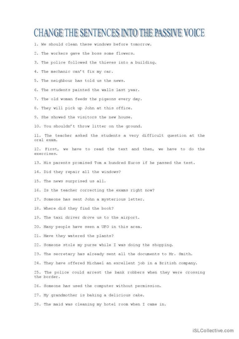 Passive Voice Exercises General Gram English ESL Worksheets Pdf Doc