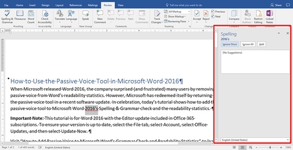 Passive Voice Microsoft Word 2016 Bdamail