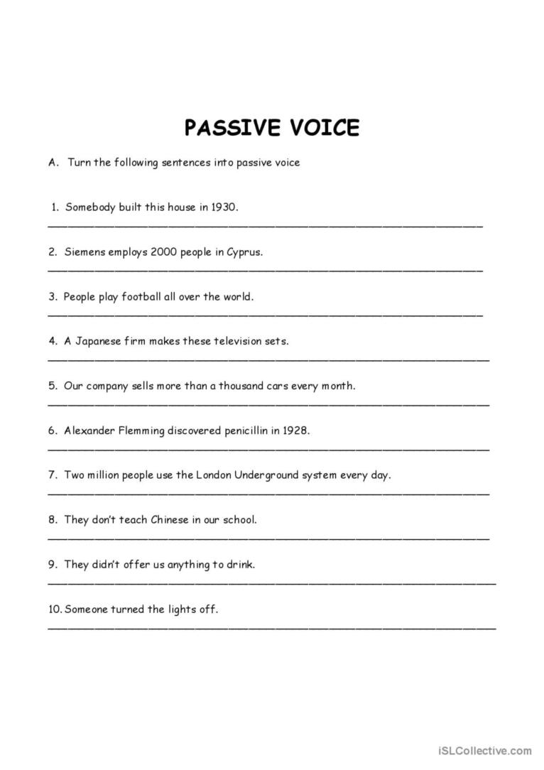 Passive Voice present Simple And Pas English ESL Worksheets Pdf Doc