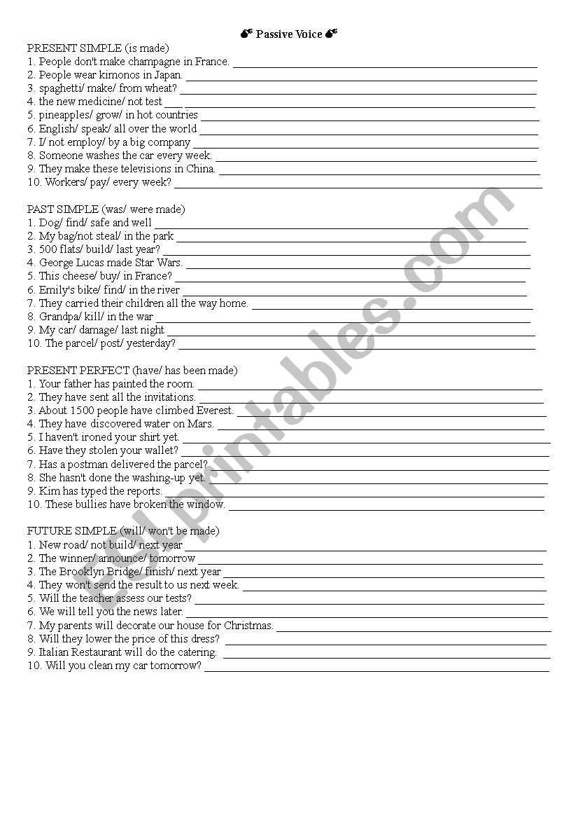 PASSIVE VOICE REVISION ESL Worksheet By Moniccca