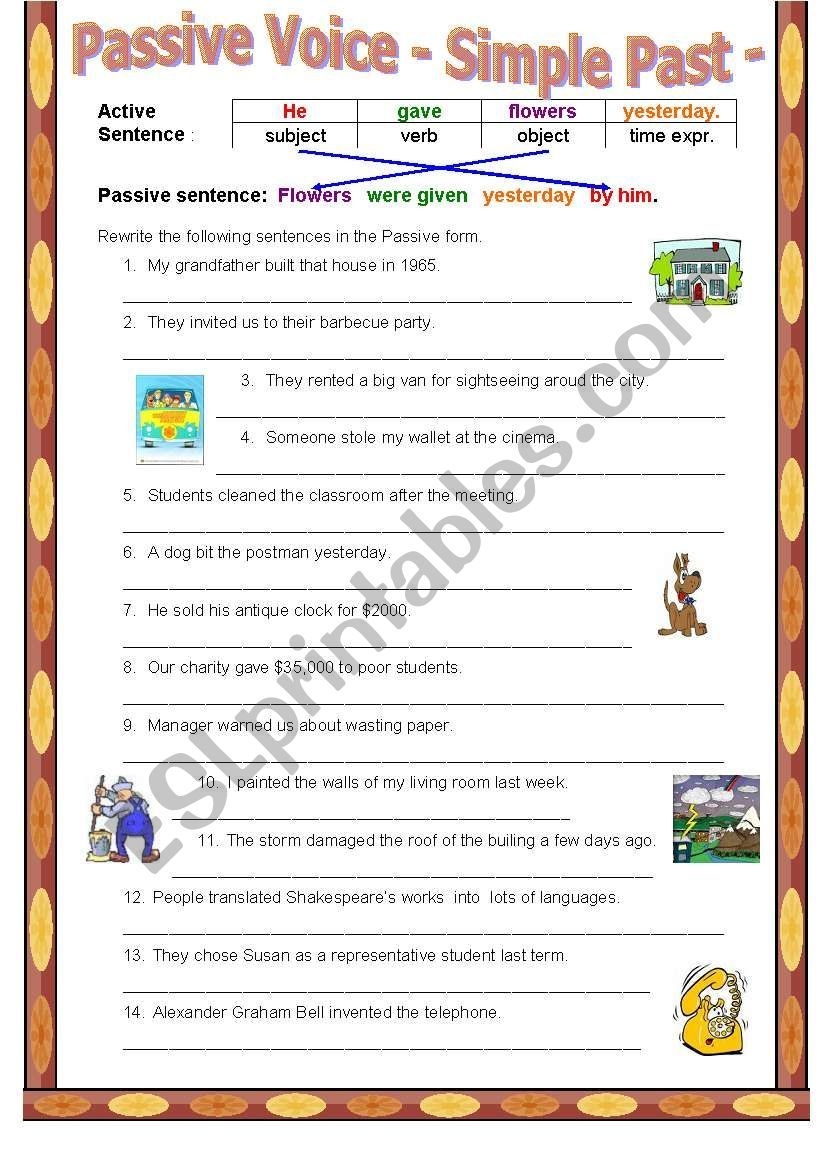 Passive Voice Simple Past Tense ESL Worksheet By Bburcu Simple 