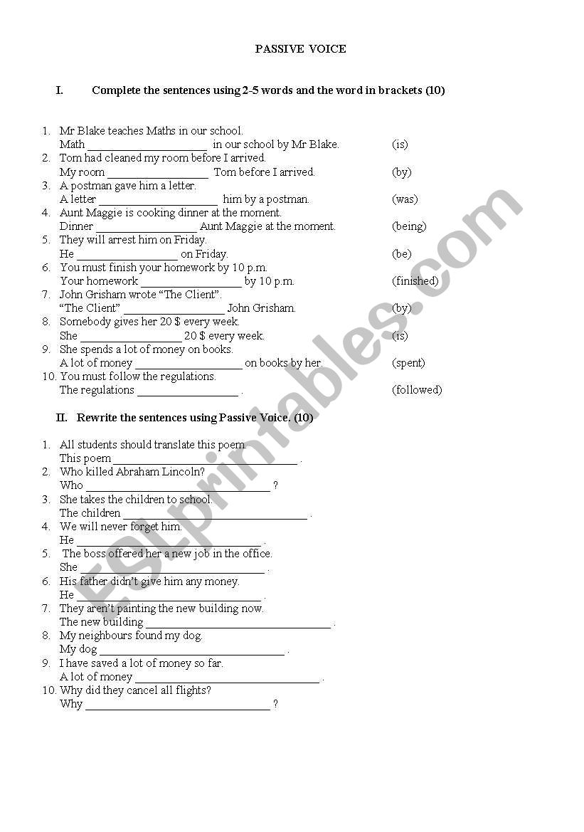 Passive Voice Written Test ESL Worksheet By Anusia