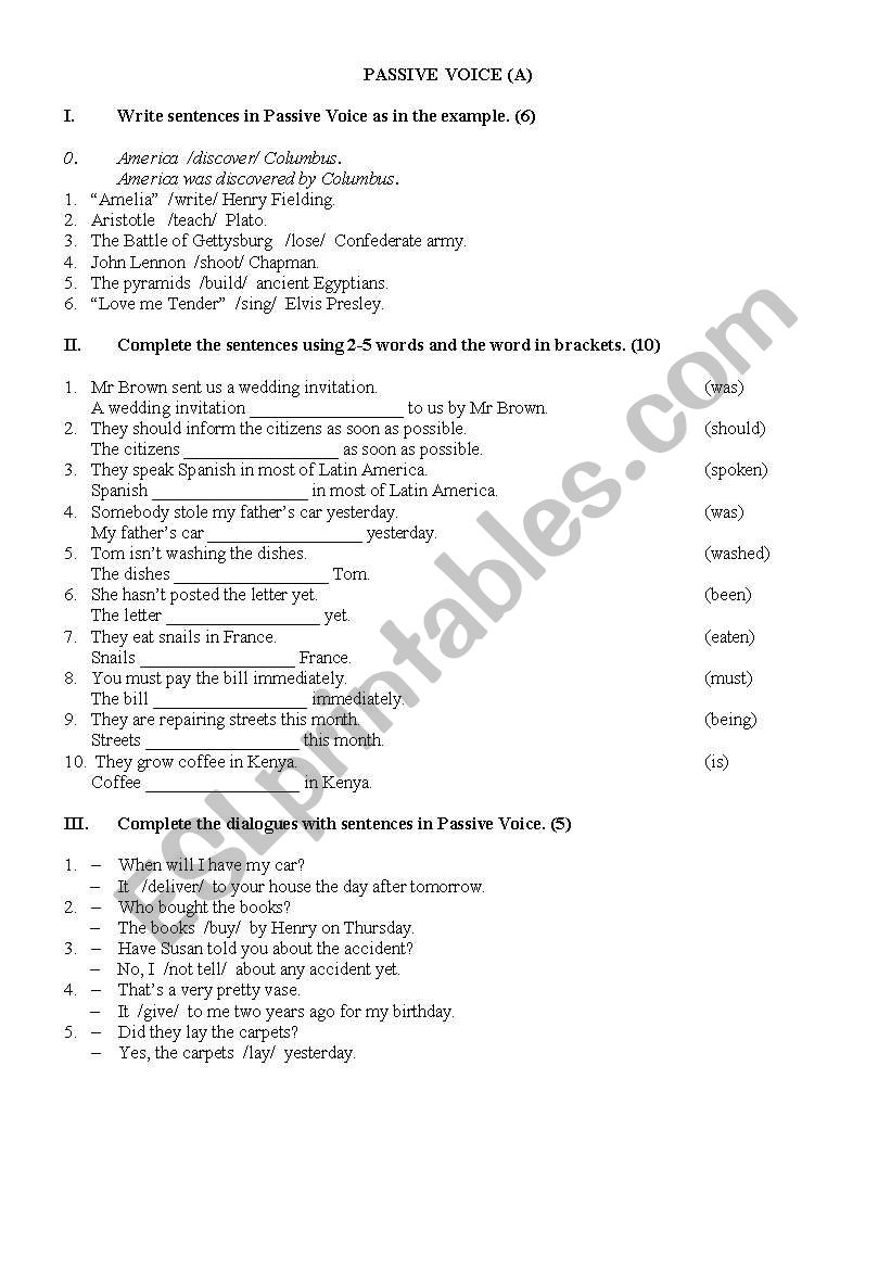 Passive Voice Written Test ESL Worksheet By Anusia
