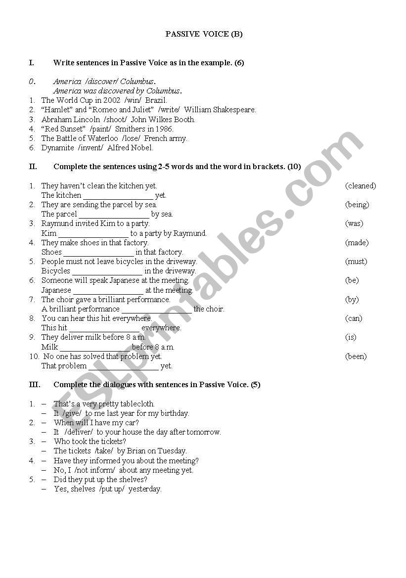 Passive Voice Written Test ESL Worksheet By Anusia