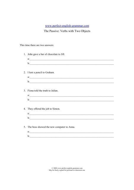 Passive With Verbs With Two Objects Perfect English Grammar