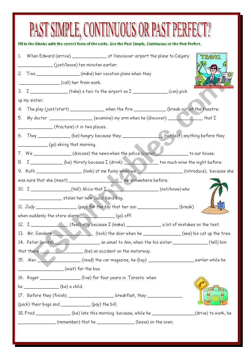Past Perfect And Past Perfect Continuous Worksheets Worksheets For 