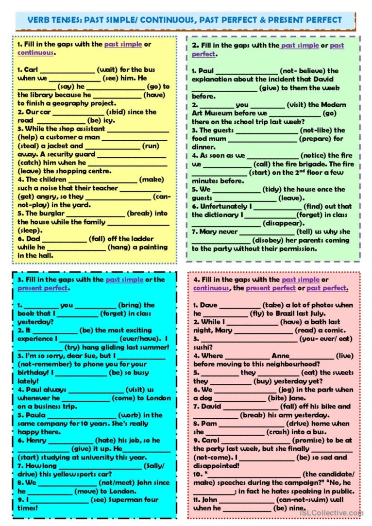 Past Perfect And Past Perfect Continuous Worksheets Worksheets For 