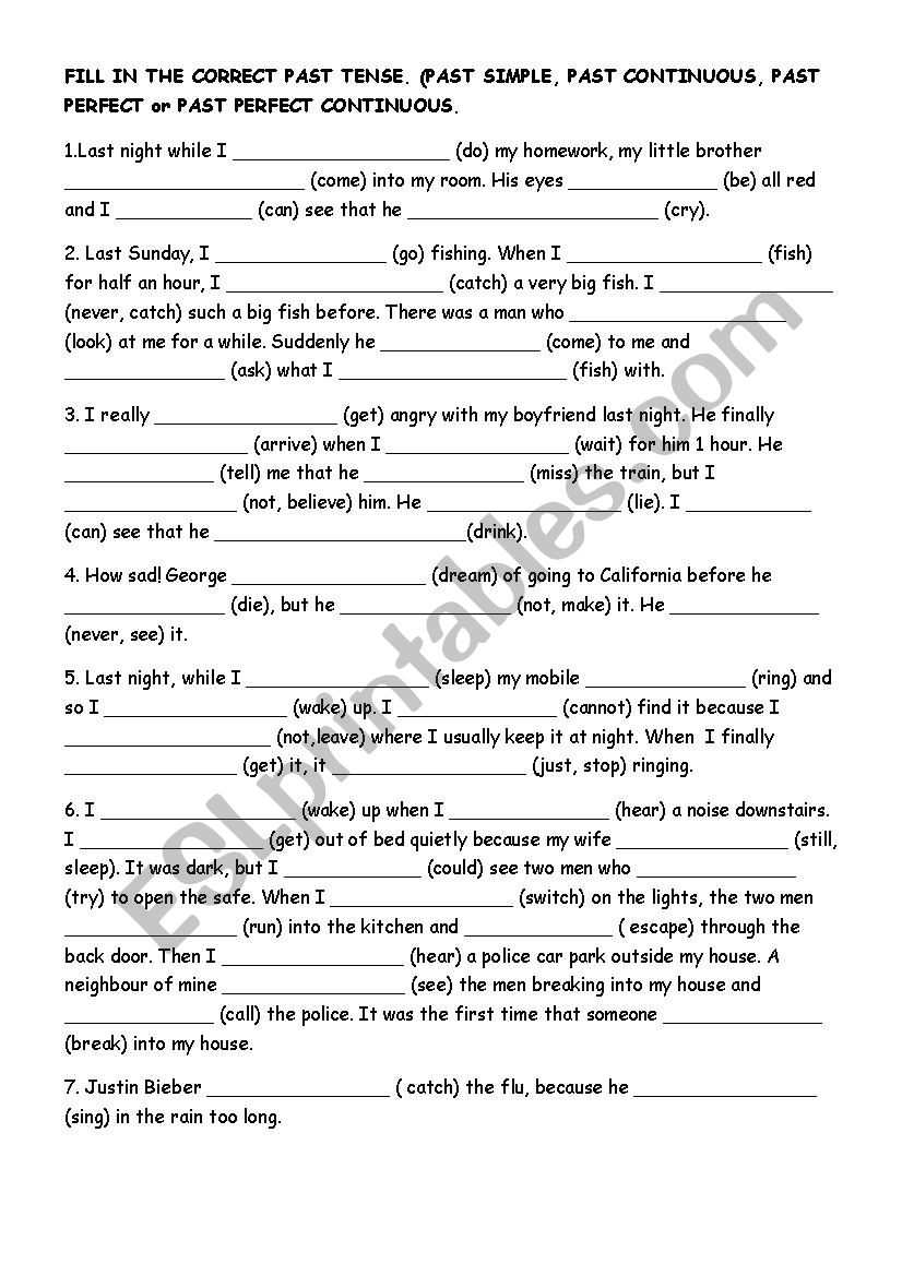 Past Perfect And Past Perfect Continuous Worksheets Worksheets For 