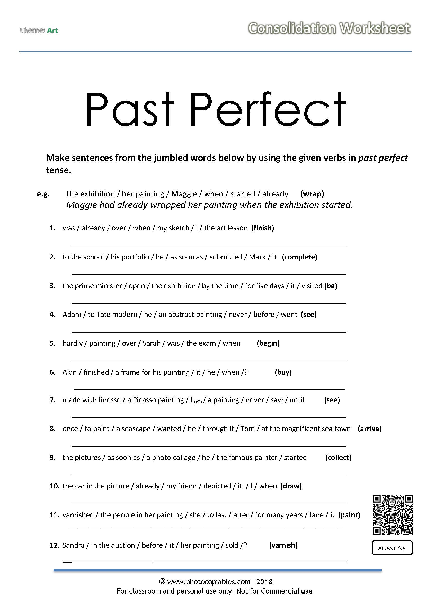 Past Perfect Jumbled Sentences Quiz Photocopiables