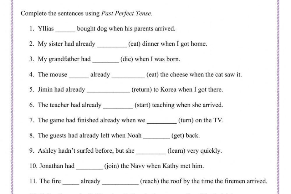 Past Perfect Tense Vs Past Simple Worksheet Live Worksheets