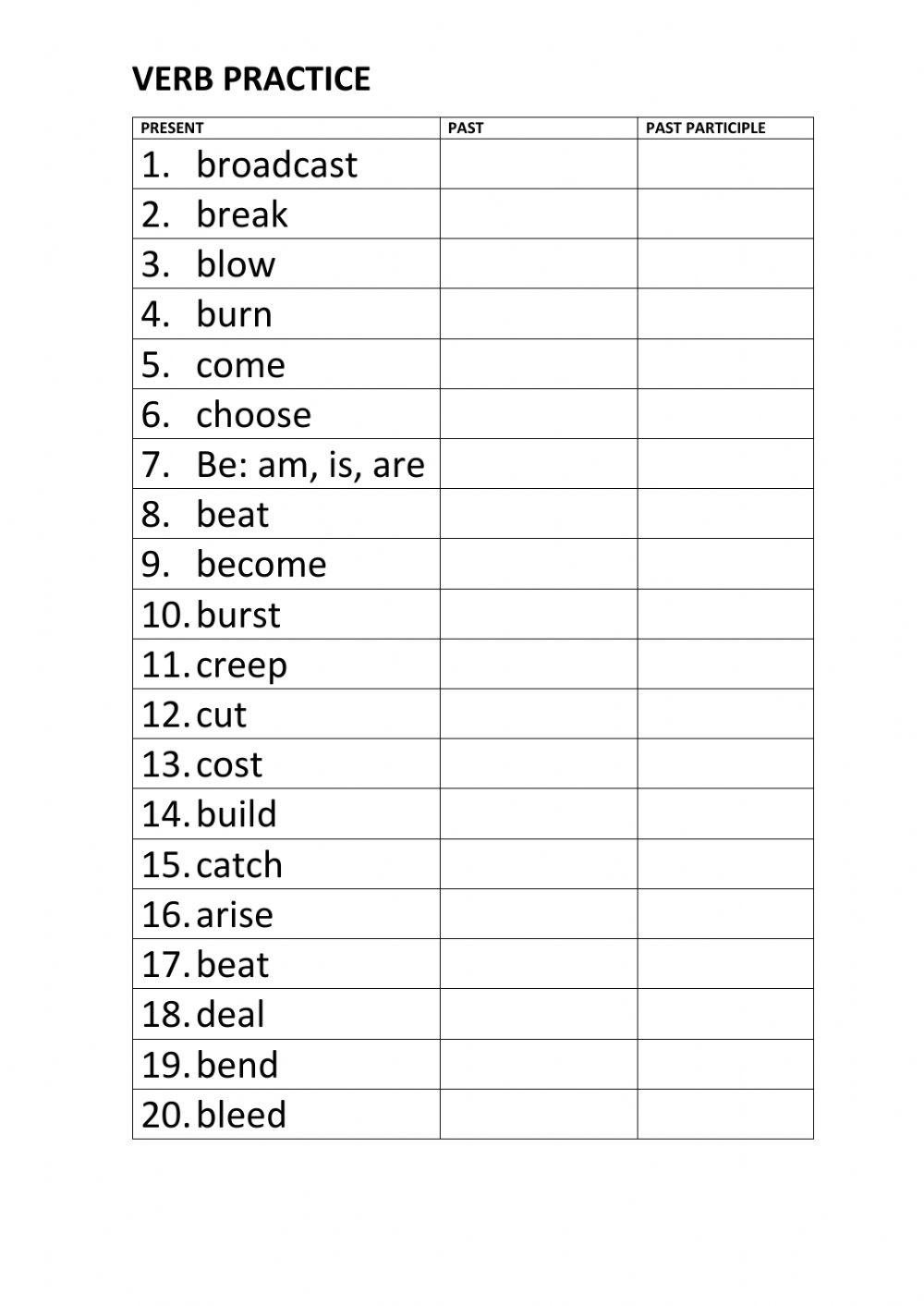 Past Simple And Past Participle Worksheet Live Worksheets 