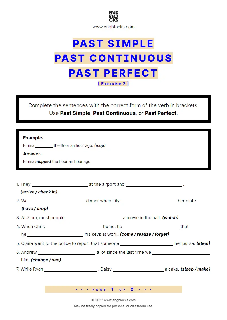 Past Simple Past Continuous Past Perfect Exercise 1 ESL Worksheets