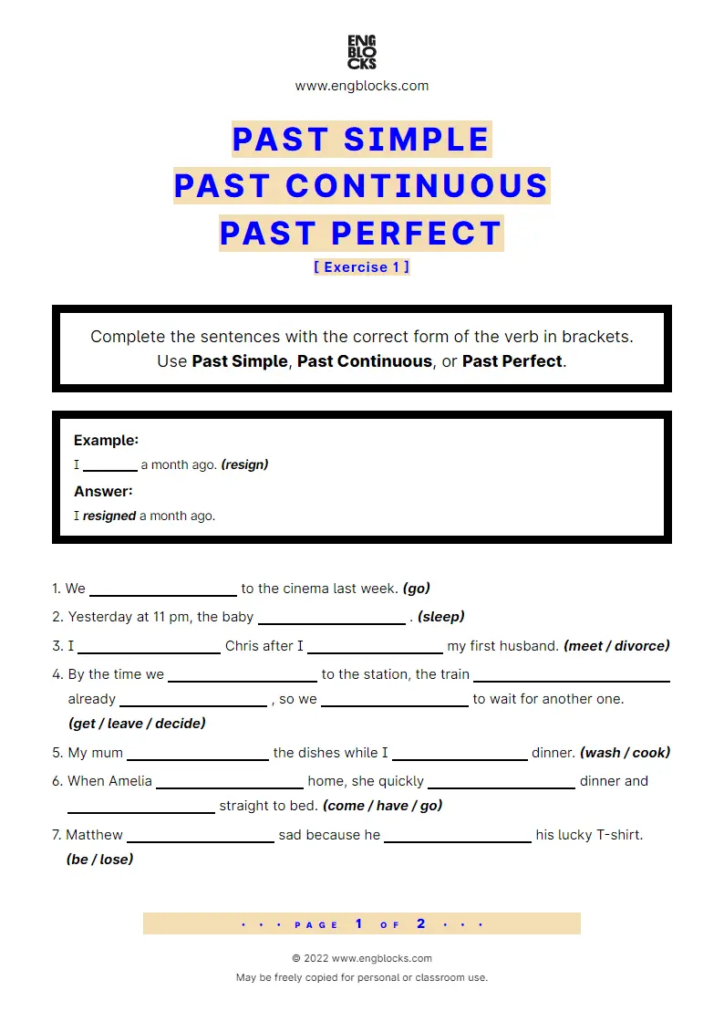 Past Simple Past Continuous Past Perfect Exercise 1 ESL Worksheets