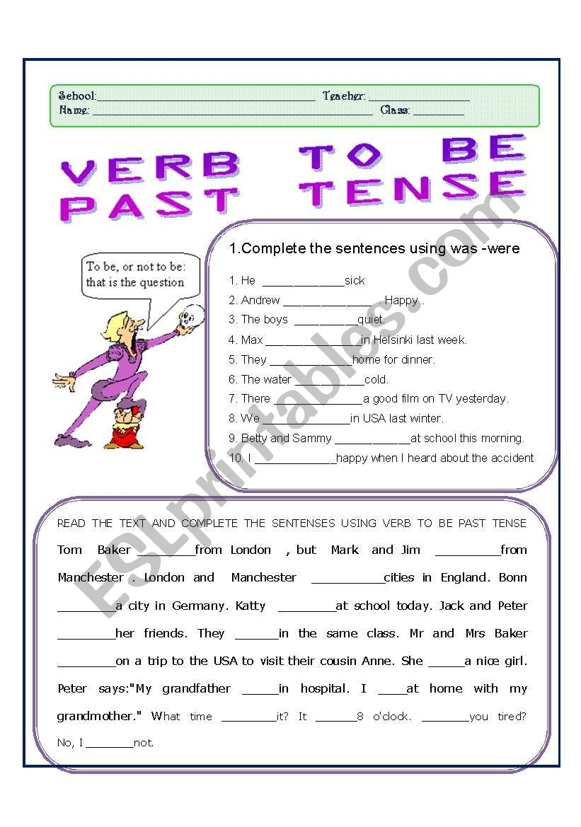 Past Simple Tense Verb To Be English Esl Worksheets For Distance The 