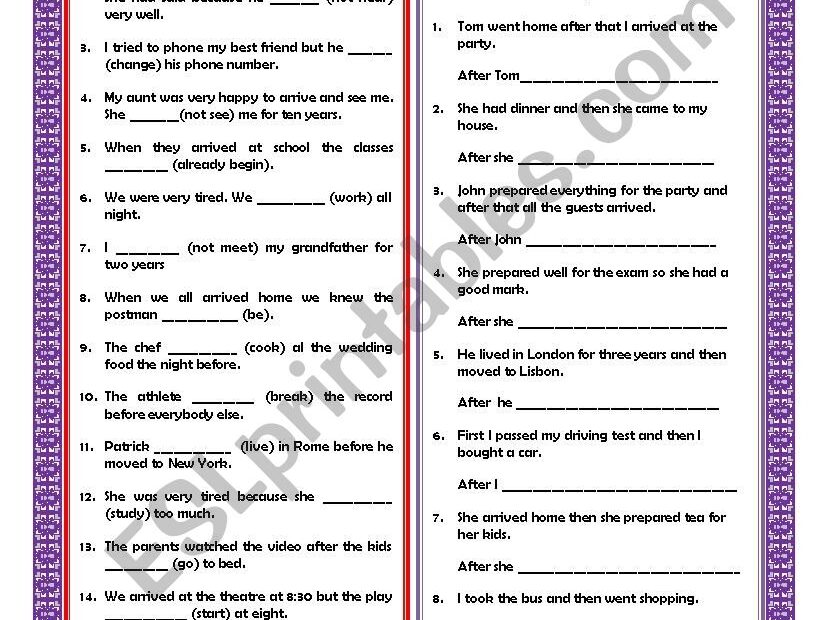 Past Simple Vs Past Perfect Exercises Infoupdate