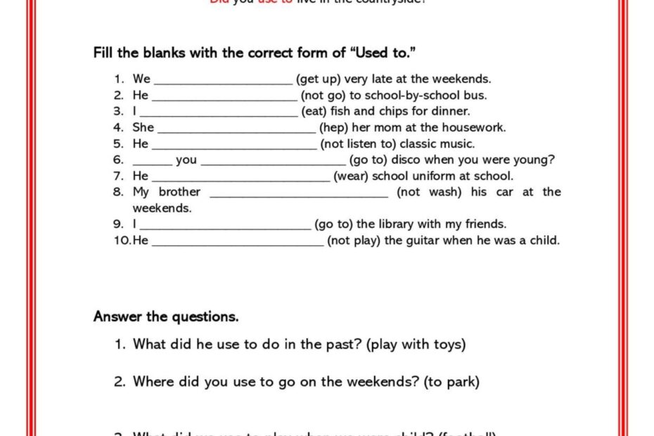 Past Tense quot USED TO quot General Gramma English ESL Worksheets Pdf Doc