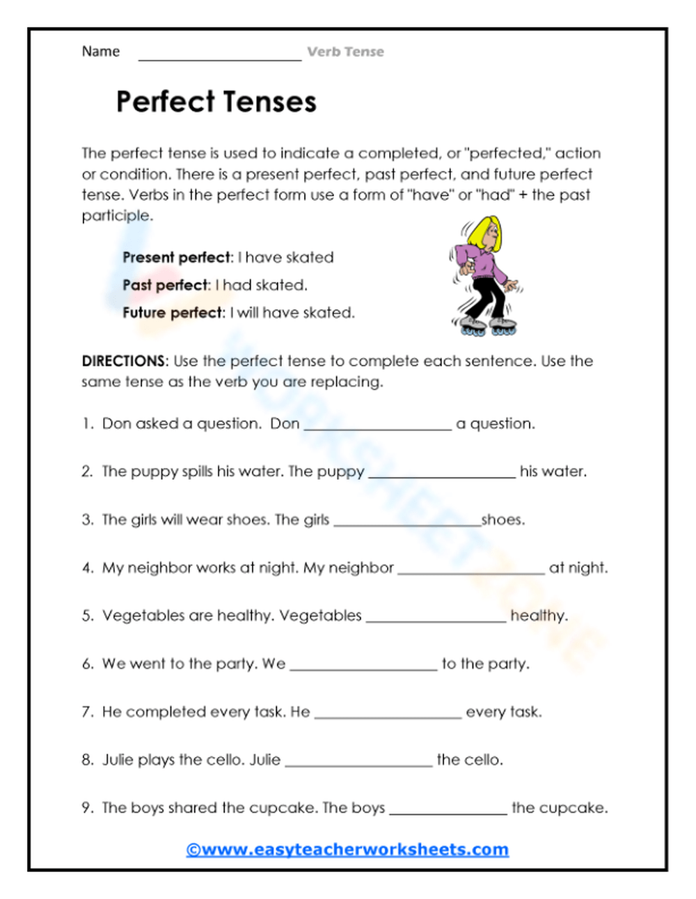 Perfect Tenses Worksheet Worksheet Worksheets Library