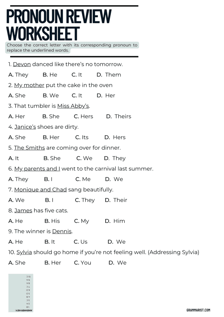 Personal Pronoun Worksheets