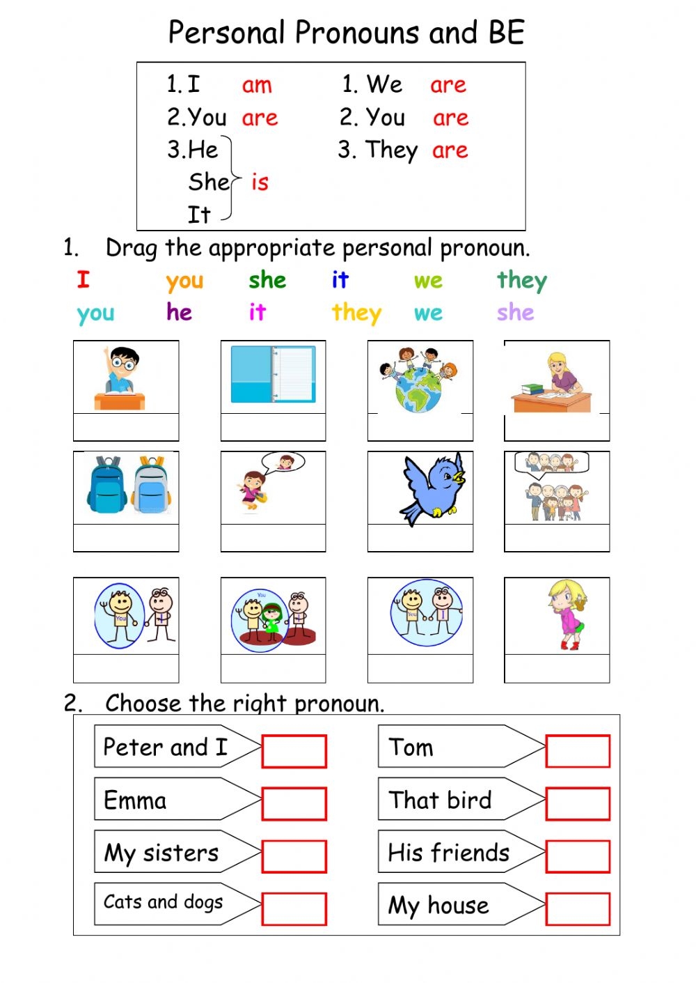 Personal Pronoun Worksheets