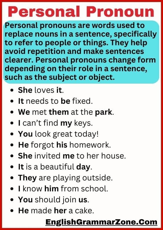 Personal Pronouns Definition With Examples
