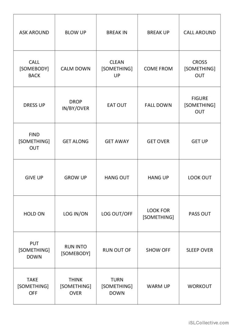Phrasal Verbs Charades Taboo Vocabul English ESL Worksheets Pdf Doc
