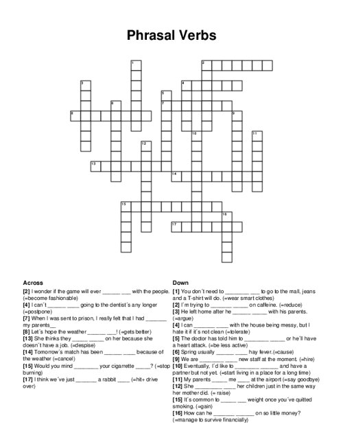 Phrasal Verbs Crossword Puzzle