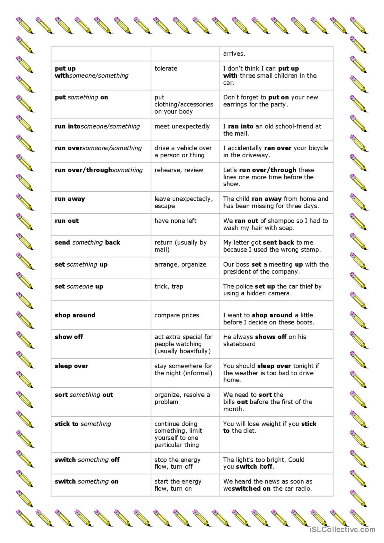 Phrasal Verbs English ESL Worksheets Pdf Doc