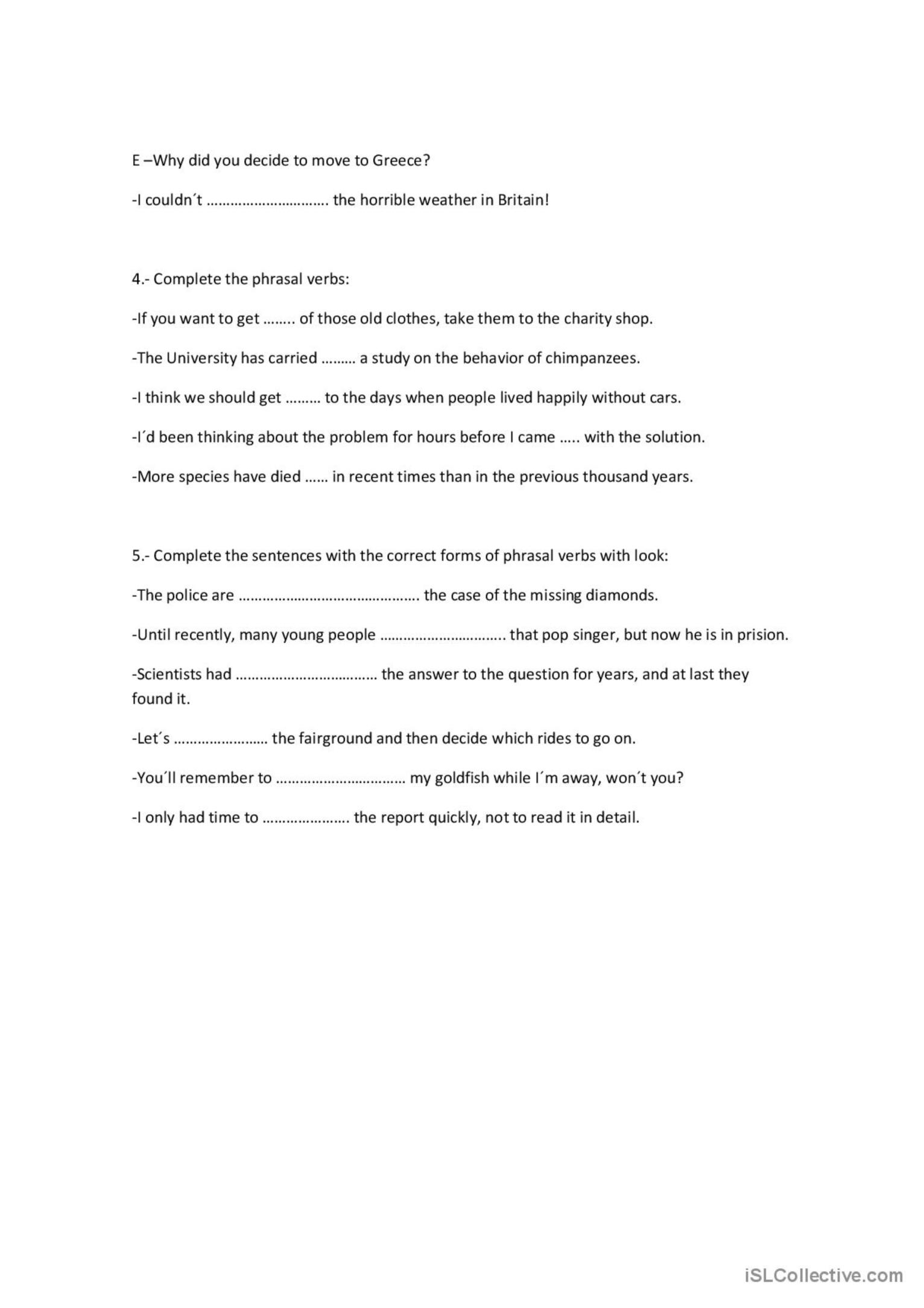 Phrasal Verbs Exercises English ESL Worksheets Pdf Doc