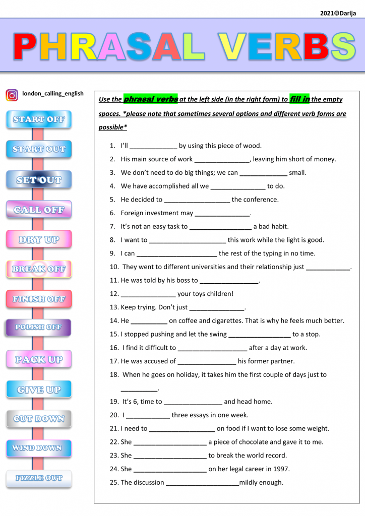 phrasal verbs with exercises phrasal verbs with exercises