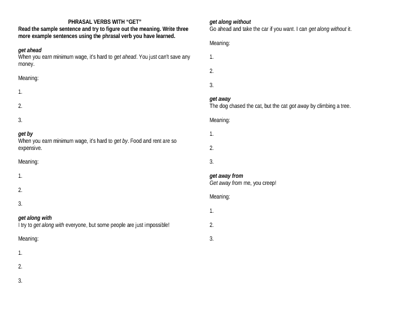 Phrasal Verbs Idioms Get