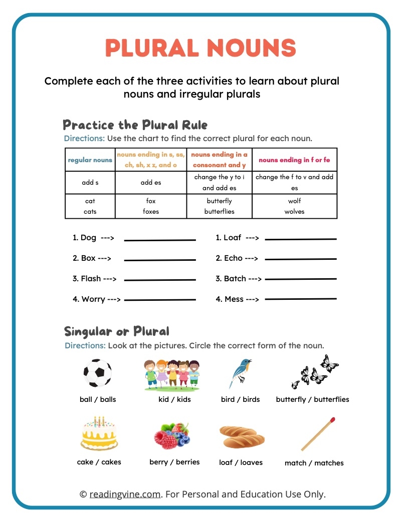 Plural Irregular Plural Nouns Worksheets ReadingVine