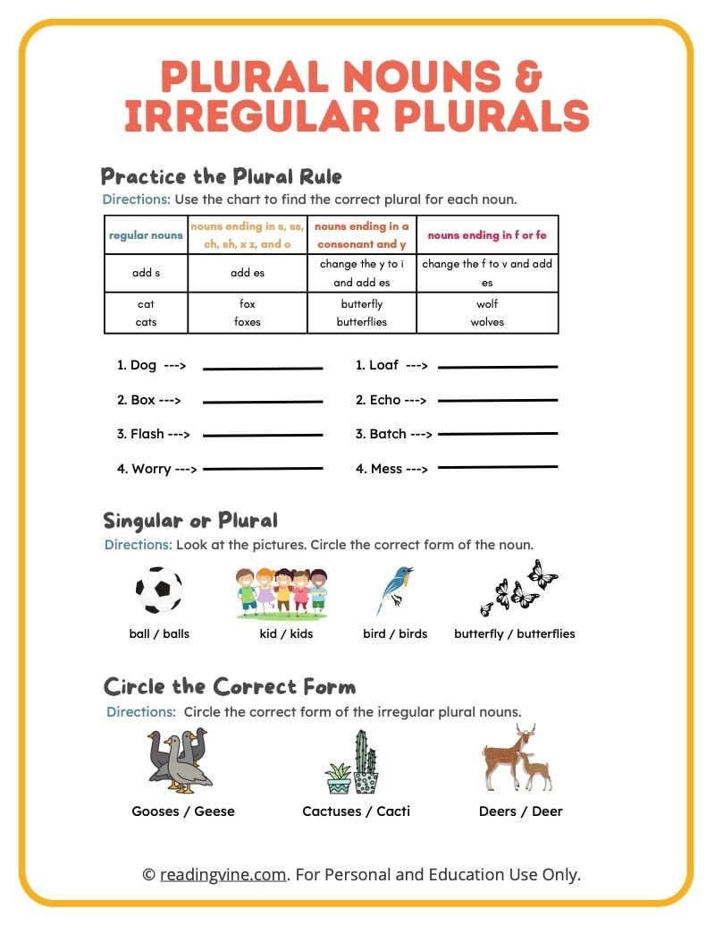 Plural Irregular Plural Nouns Worksheets ReadingVine Worksheets 