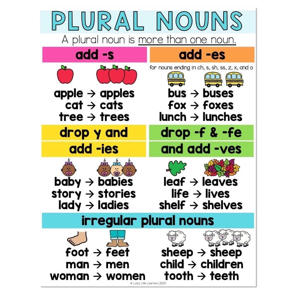 Plural Nouns Anchor Chart Lucky Little Learners Plurals Plural 