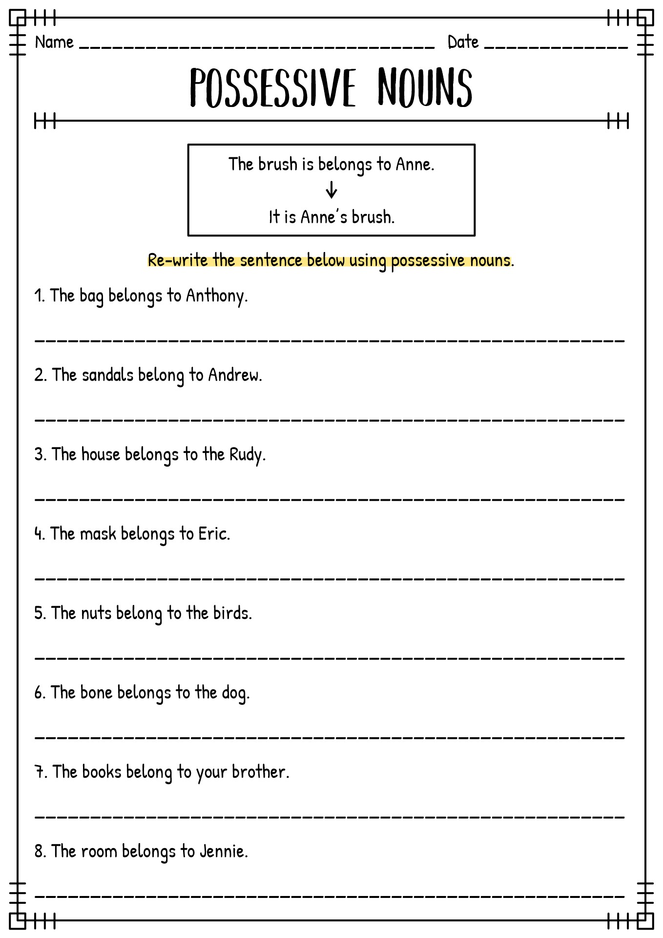 Plural Nouns And Possessive Nouns Worksheets