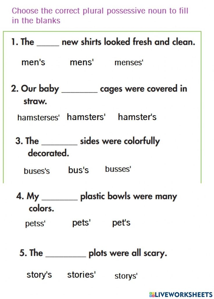 Plural Possessive Noun Interactive Worksheet Possessive Nouns Plural 