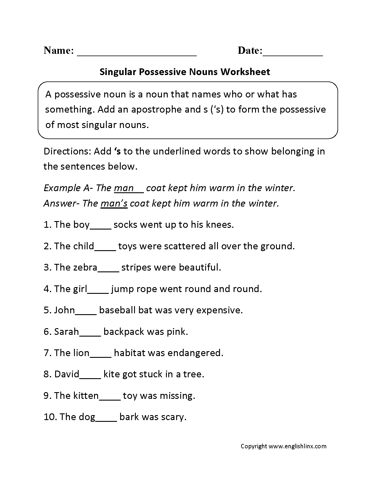Plural Possessive Noun Worksheets