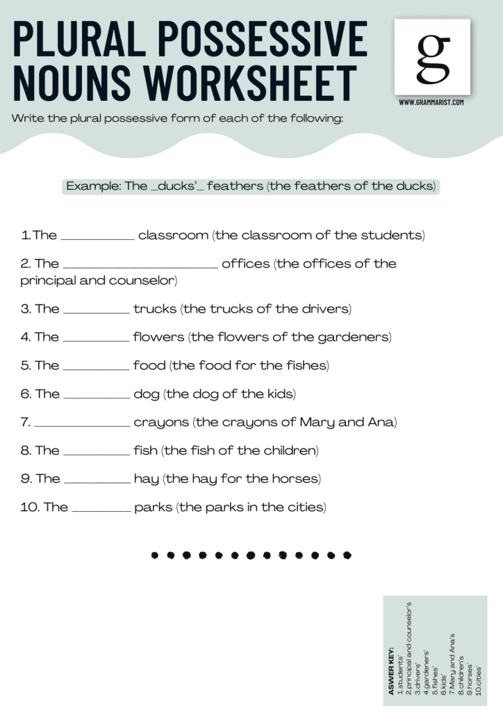 Plural Possessive Nouns Rules And Examples