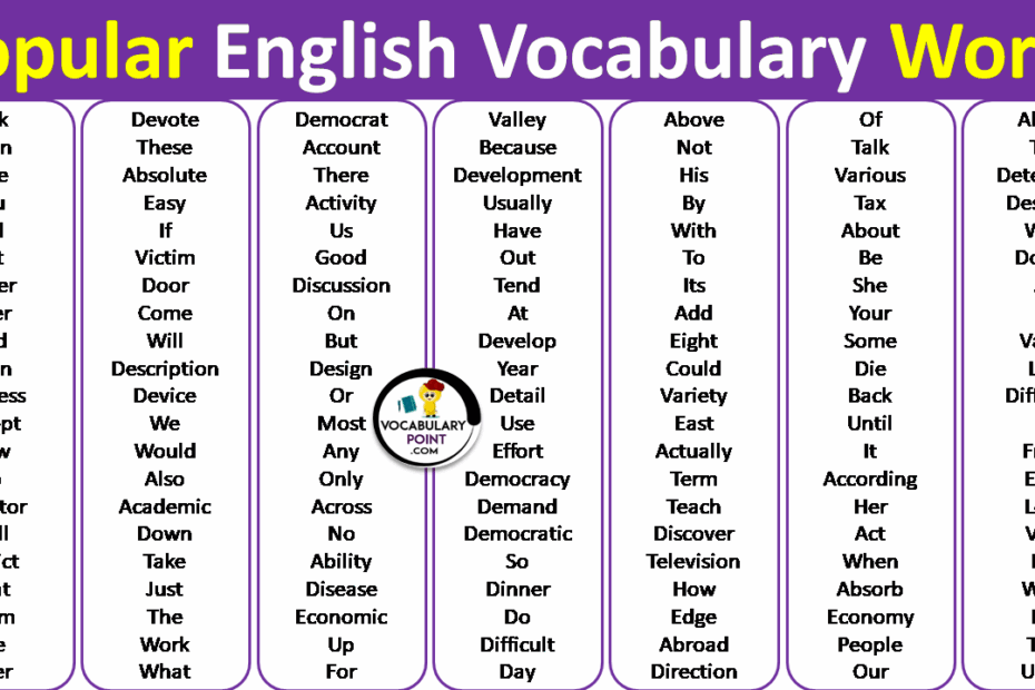 Popular English Vocabulary Words Vocabulary Point