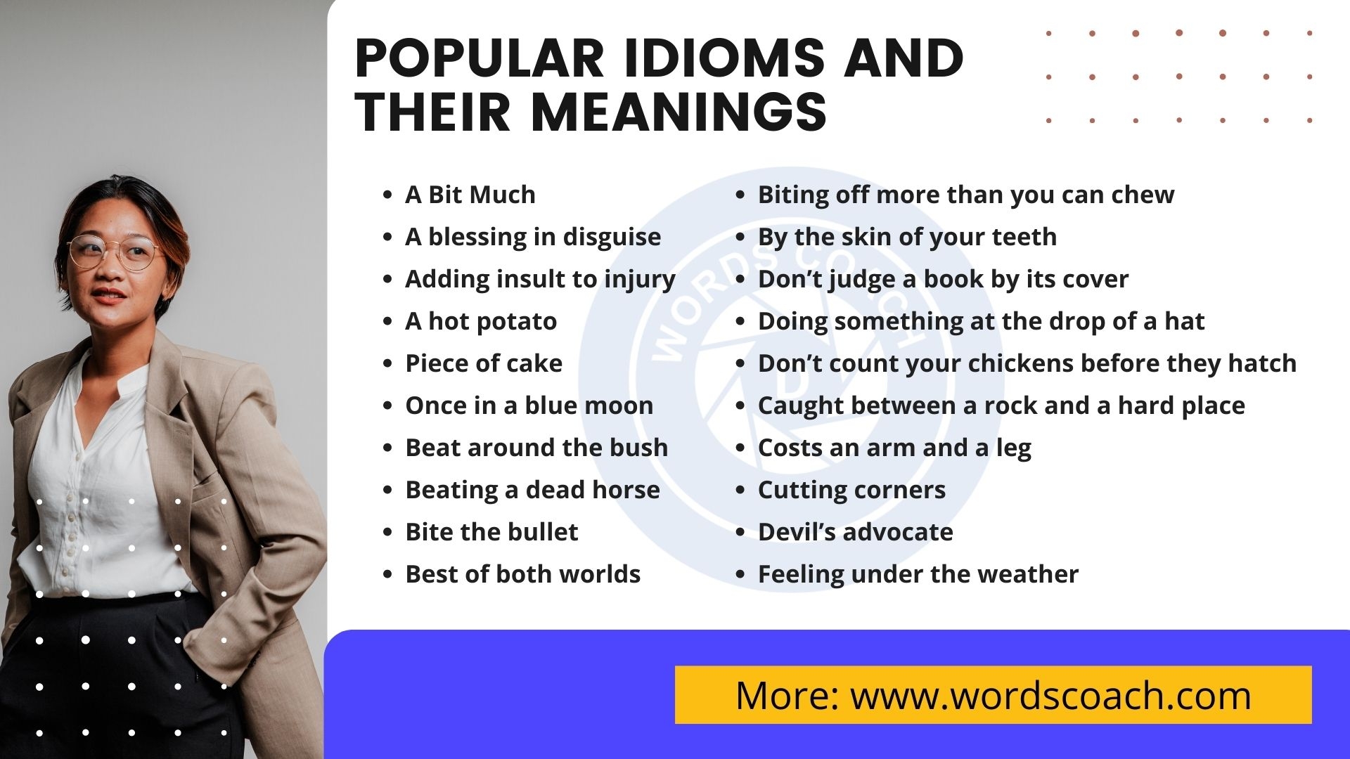 POPULAR IDIOMS AND THEIR MEANINGS Word Coach
