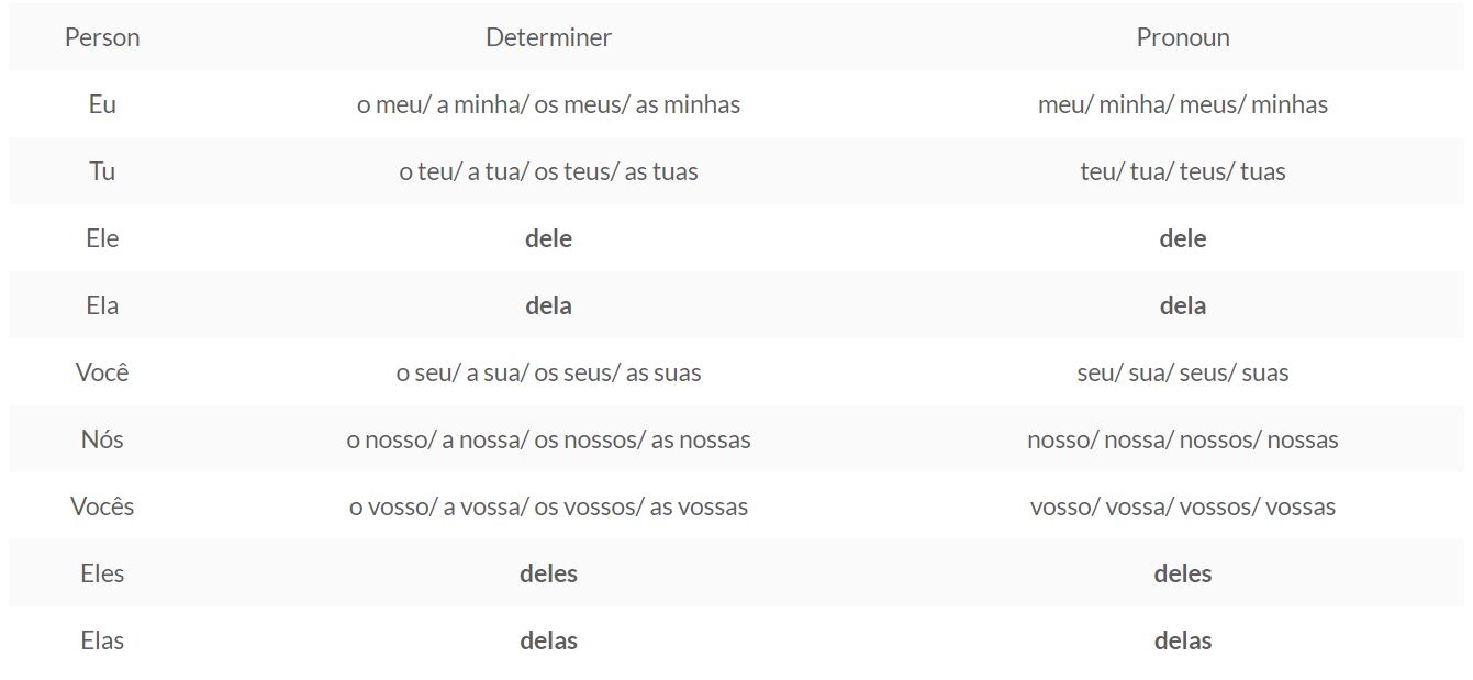 Portuguese Possessive Pronouns
