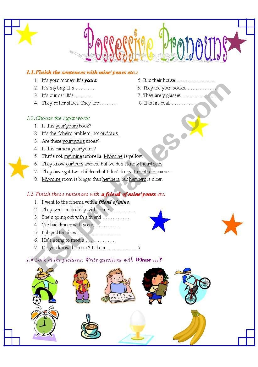 Posessive Pronouns ESL Worksheet By Lara Puella