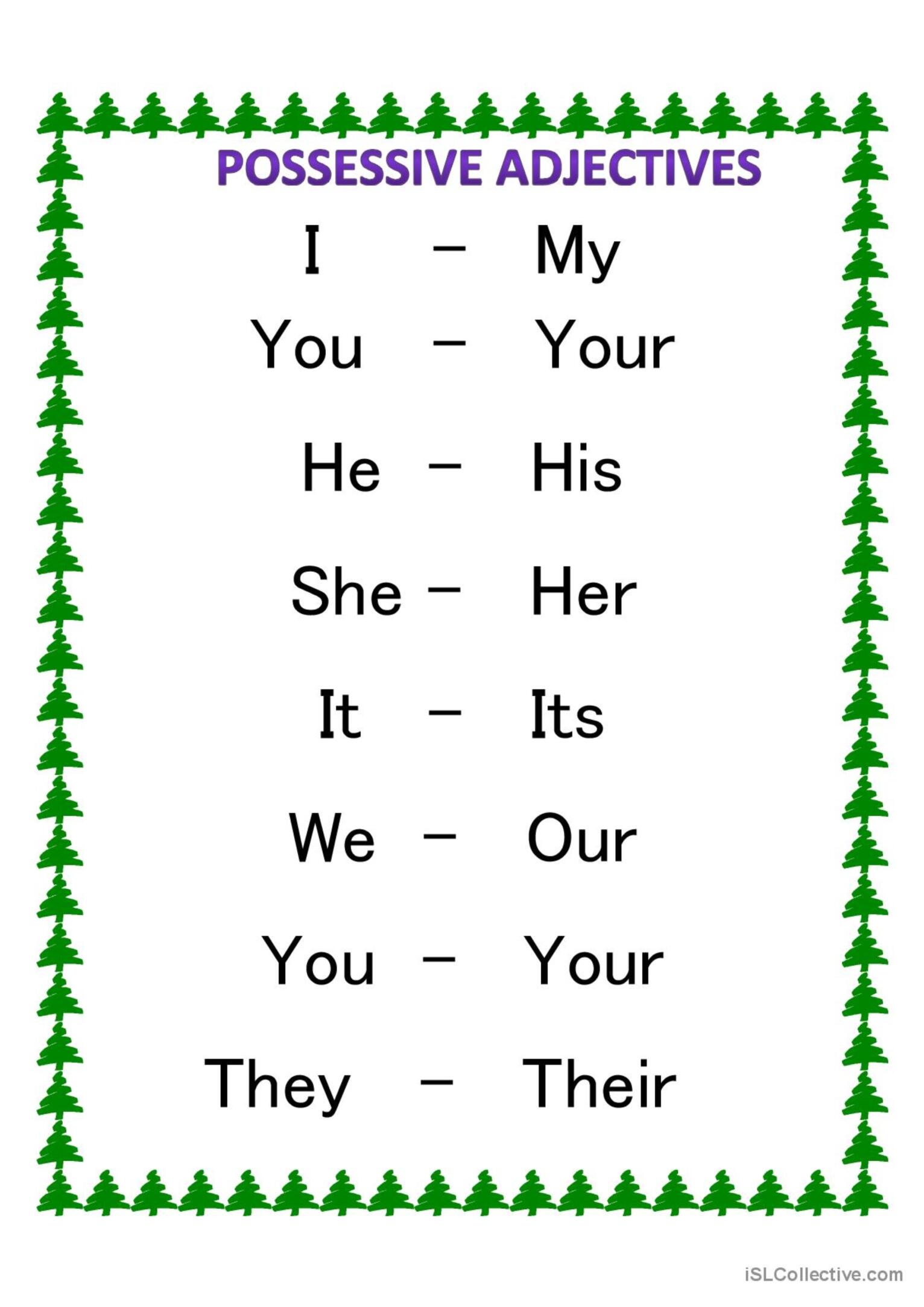 Possessive Adjectives English ESL Worksheets Pdf Doc