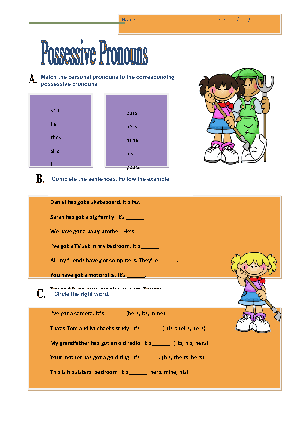 Possessive Pronoun Worksheet