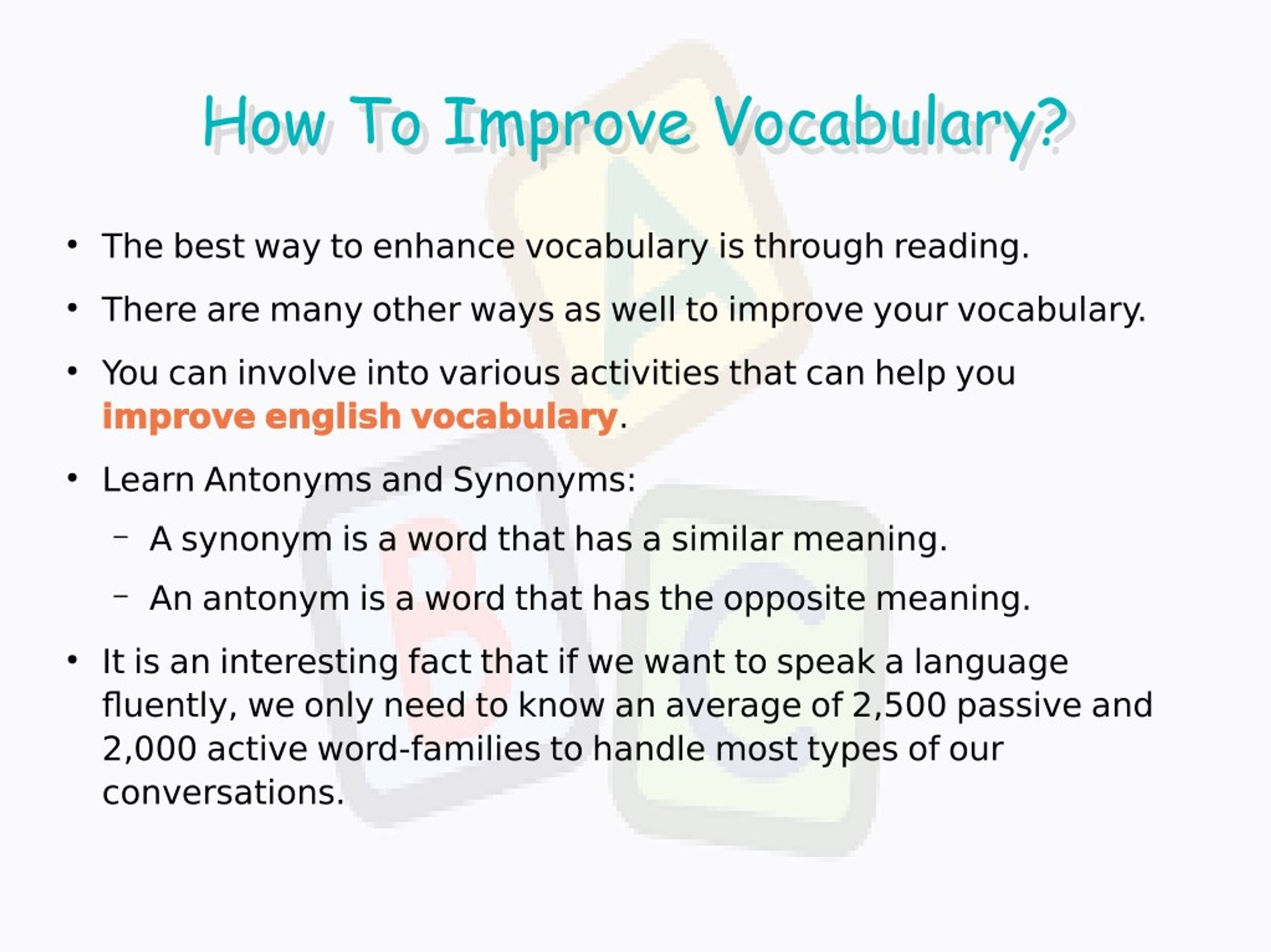 PPT Ways To Improve Your English Vocabulary PowerPoint Presentation 