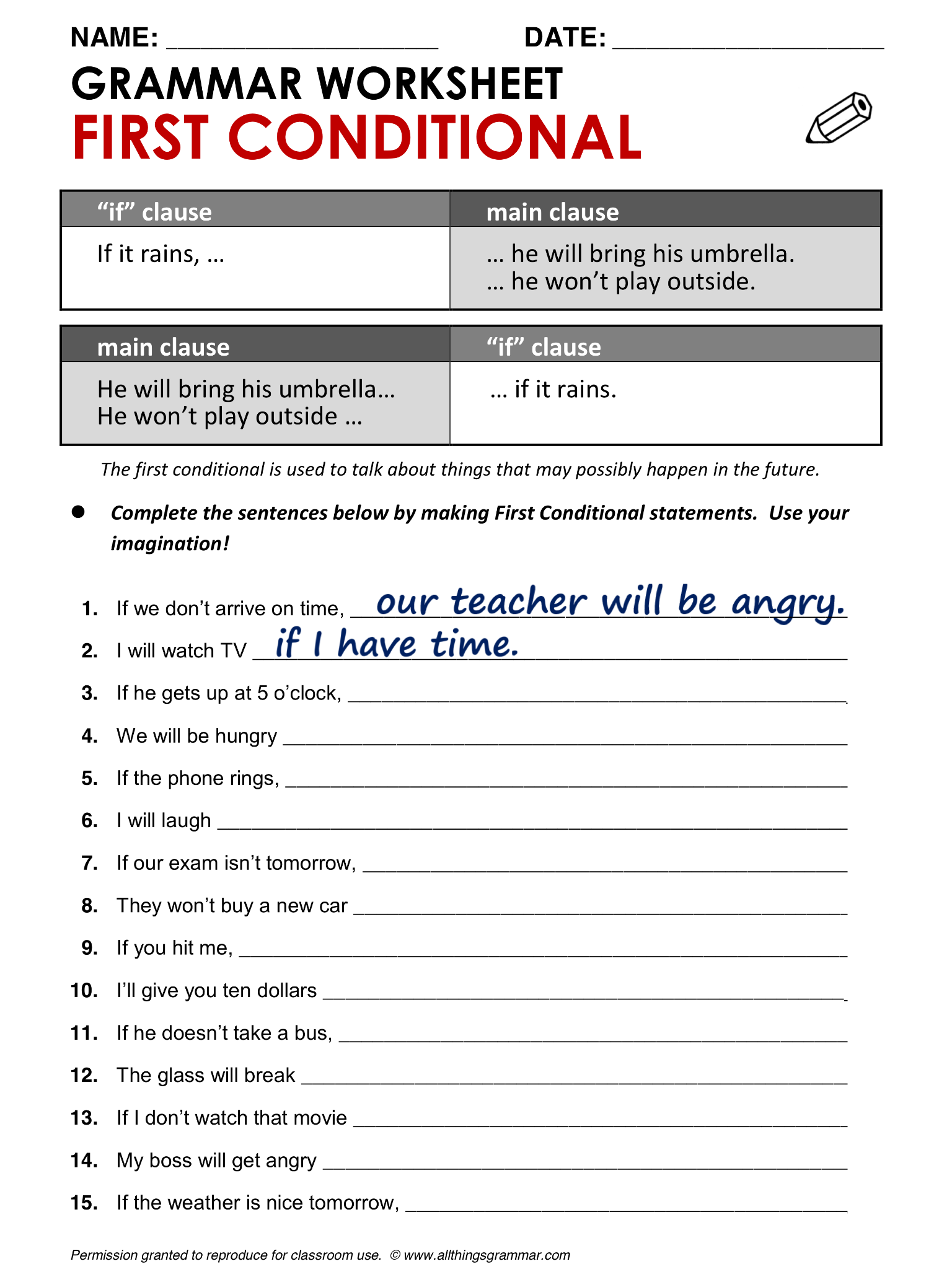 conditional sentences practice worksheet