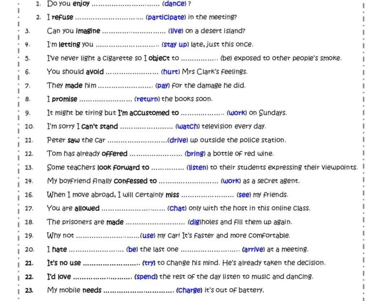 Practising Gerunds Infinitives Gen English ESL Worksheets Pdf Doc