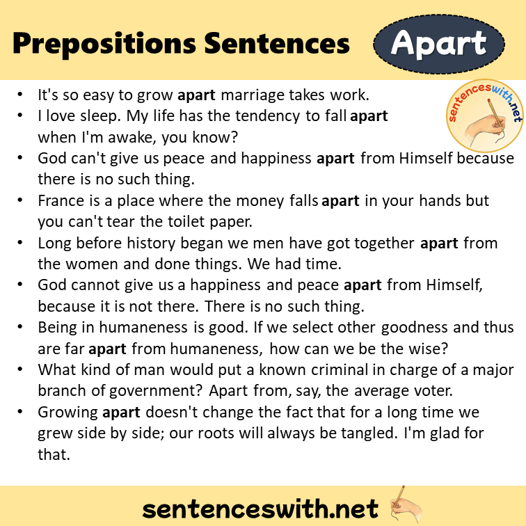 Preposition Apart Sentences Examples Preposition Apart In A Sentence 